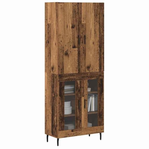 Aparador de madera recuperada con puertas de cristal y gran almacenamiento suspendido 4