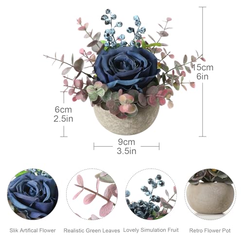 Wenhuidr Artificial Flowers Kit with Pot, Combination of Fake Silk Blue Roses and Greenery, Faux Small Plant Potted with Eucalyptus Leaves for Offices Bookshelf Home Room Party Wedding Decorations - Cosy Home Interiors Wenhuidr Artificial Flowers Kit with Pot, Combination of Fake Silk Blue Roses and Greenery, Faux Small Plant Potted with Eucalyptus Leaves for Offices Bookshelf Home Room Party Wedding Decorations - Image 2