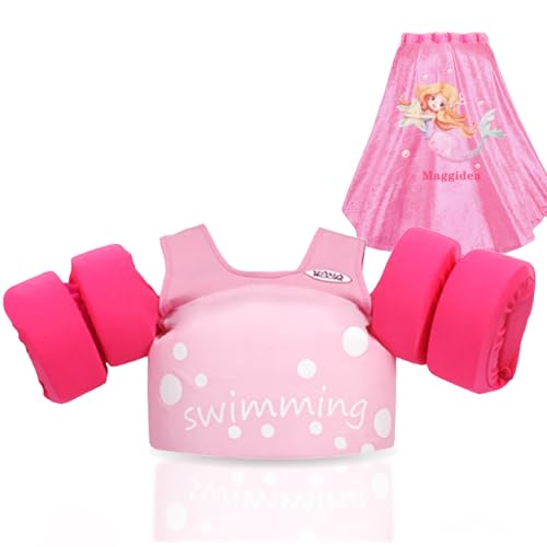 Kids Swim Vest with Cape Swim Floats Vest for Kids 2-6 Years Boys/Girls, Toddler Swimming Vests Buoyancy Aid with Safety Adjustable Buckle Baby Training Jacket (PINK)