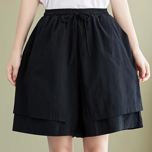 Bermuda noir coton et lin running randonnée avec poches amples
