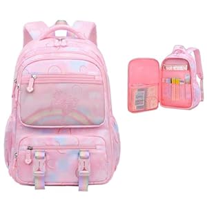 Girls School Backpack Cute Daypack Rainbow Bookbag Pink Schoolbag Kid Backpack