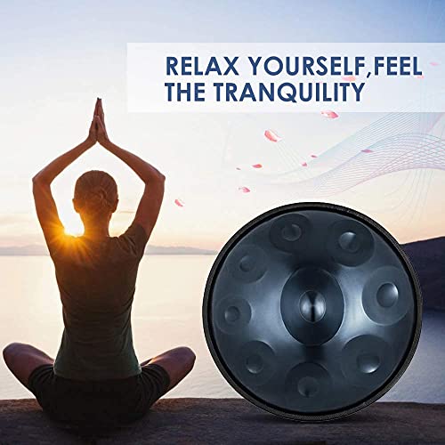 22 Inches 9 Notes D Minor Handpan Drum Manual Tuning Nitrided Steel Hand Drum Percussion Instrument With Soft Hand Pan Bag Drumsticks And Foldable Drum Tripod（Blue） #TOP4