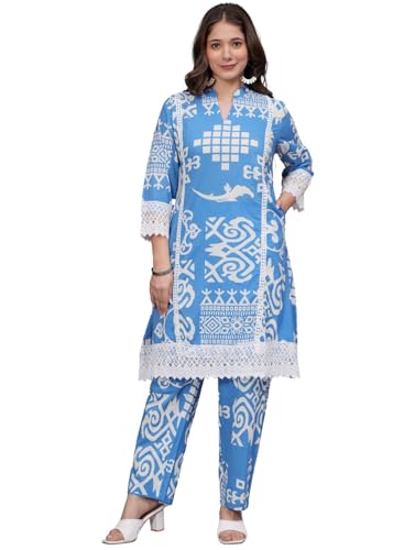 Image of rytras Women Cotton Kurta Set with Palazzo Pants