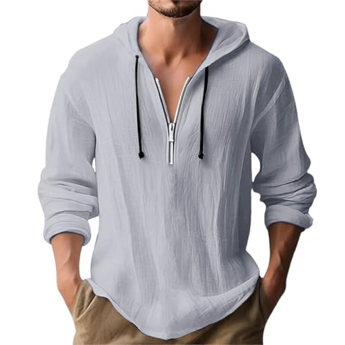 Chemise de loisirs homme pour l'été en coton et lin avec cordon de serrage