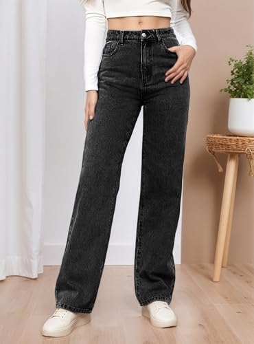 Women's High Waisted Straight Leg Jeans Trendy Baggy Denim Pants Casual Comfy Loose Fit Jeans Trousers with Pockets2