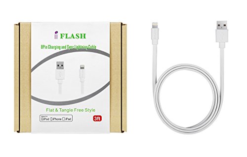 IFLASH [Apple MFi Certified] (3 Feet) Flat & Tangle Free Lightning to USB Sync and Charge Cable for iPhone X XS XR PRO MAX, iPad Air/Air 2, Mini 2 / Mini 3 - [Flat & Tangle Free Style, White]