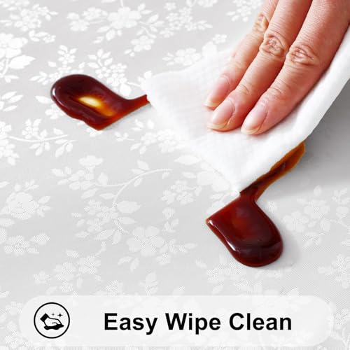 Image of Smiry Heavy Duty Vinyl Fitted Tablecloths for 5 Foot Rectangle Tables | Elastic Waterproof Fitted Tablecloths, Wipeable Washable Table Cover for Kitchen, Dining, Camping (White, 30 inch x 60 inch)
