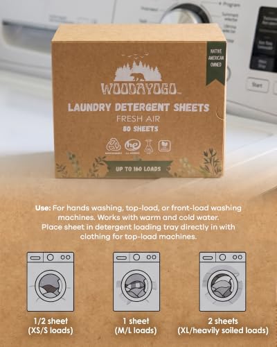 Image of Laundry Detergent Sheets - Eco-Friendly , Up to 160 Loads, 80 Soap Strips | Plant-Based, HE Compatible, Hot & Cold Water Soluble, Hypoallergenic, Fresh Scent , Travel Friendly, Recycled Packaging