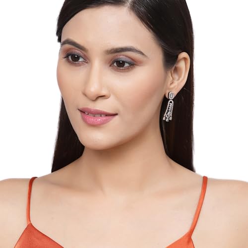 Classic Rhodium-Plated American Diamond Drop Earrings