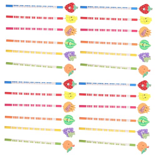 UTHCLO 24個 フルーツデザイン木製画材筆 用学用品 学生向けご褒美 かわいいカートゥーン動物柄 滑らかな書き心地