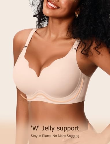 Image of Wireless Bras for Women No Underwire Seamless Full Coverage Scalloped Push Up Support Lift Comfort Bralettes,Pink,3X-Large