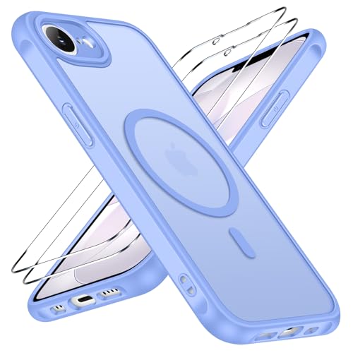 Coque magnétique iPhone 17e 16e avec 2 verres trempés étui antichoc bleu clair