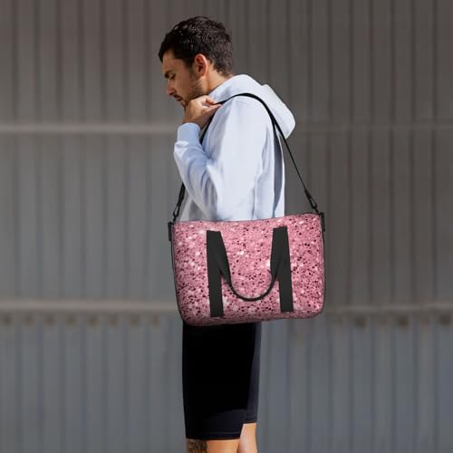 Rose Gold Glitter Foldable Travel Tote Bag With Multiple Pockets Durable Weekend Overnight Duffel Bag For Gym Camping Hiking Business Trip 7