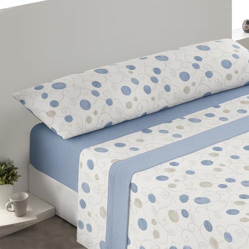 MERCURY TEXTIL- Juego de sábanas Coralina de 3 Piezas, Sábana Polar Térmica, Invierno, Extra Suave, Microfibra (Circulos Azul, Cama 150)