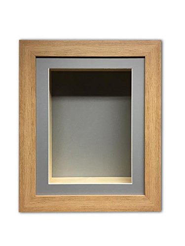 Kwik Picture Framing Ltd Natural 4 Inch Deep 3D Shadow Box Frame 20 X 16 Inch | A3 Visible Mount Aperture | Deep Box Picture Display Case For Medals, Keepsakes, Memorabilia, Casts With Perspex Front | Grey Mount - Oak Frame