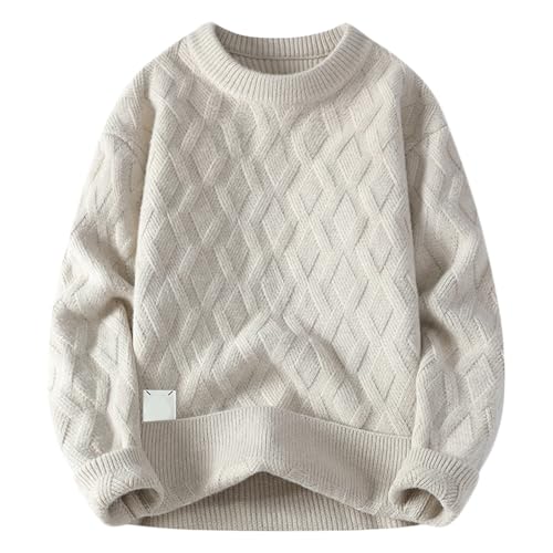 Mens Cable Knit Sweater Casual Crew Neck Long Sleeve Knitted Pullovers Twist Textured Fall Winter Sweaters Jumper