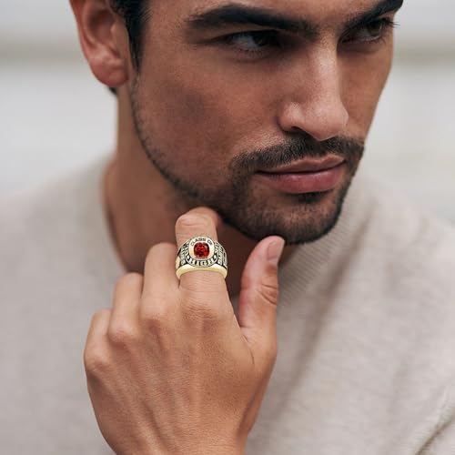Graduation Gifts for Men Solid 10K 14K 18K Gold Class Rings for Men Personalized High School University Ring with Customized Symbol Pattern Customized Gold Engraved College Rings2