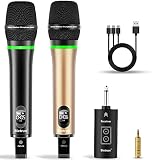 Bietrun Wireless Microphone, 240FT Rechargeable UHF Metal Dual Cordless Handheld Dynamic Mics with B