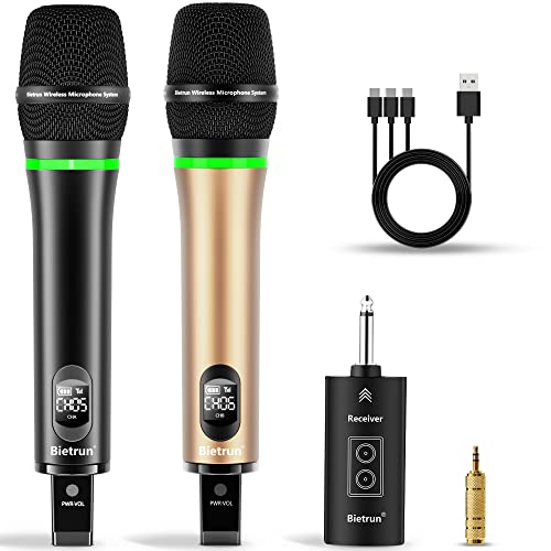 Bietrun Wireless Microphone, 240Ft Rechargeable Uhf Metal Dual Cordless Handheld Dynamic Mics With Bluetooth For Karaoke Machine, Pa System Speaker, Mixer, Party, Church, Wedding(Rose Gold) #TOP2