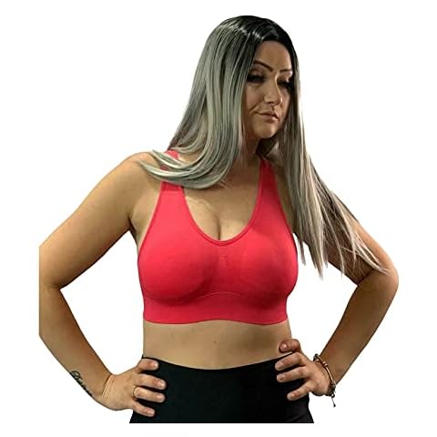 Ladies Seamless Padded Bra Stretch Ultra Comfort Sport Style Bra Yoga Bra Top Leisure Crop Vest Bandeau Tank Sports Bra#(Hot Pink Color Size XXXL #Women) Cover