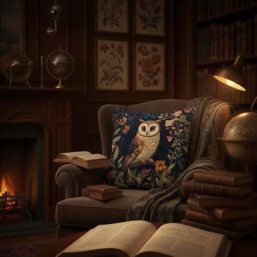 YHomU Lot de 2 Housses de Coussin inspirées de William Morris, Motifs Floraux Vintage avec Renard, Hibou et Papillons, pour canapé, Sofa, Chambre, Salon, décoration intérieure chaleureuse – vue 3