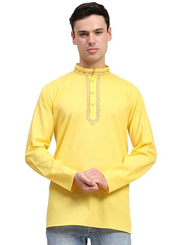 SKAVIJ Mens Cotton Henley Shirts Casual Band Collar Kurta Long