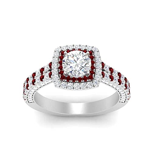 Image of 55Carat Choose Your Gemstone Double Band Square Halo Diamond CZ Ring 925 Sterling Silver Round Shape Halo Engagement Rings Everyday Jewelry Wedding Jewelry Handmade Gifts for Wife US Size 4 to 12