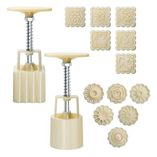 Luxiv Moon Cake Mould 50g, 12 PCS Pattern Hand-Pressure Mooncake Molds for Mid-Autumn DIY Pastry Tool 2 Sets with 6pcs Round Flower Mooncake Mode and 6 Pcs Square Pattern Mooncake Mould (White, 50g)