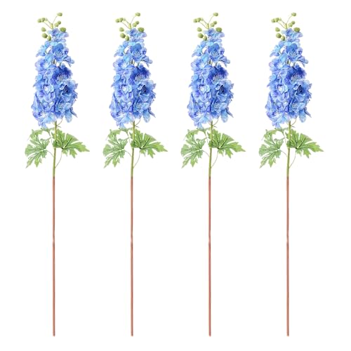 BestAlice 4 PCS Artificial Delphinium Latex Flower, Fake Larkspur Lifelike Real Touch for Tall Vase, Lifelike Faux Larkspur Silk Flowers, Long Stem Fake Delphinium Plant Flower (C)