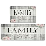 tubeamin Farmhouse Kitchen Rugs Set 2 Family 0.4 Inch Thick Anti Fatigue Elegant Rustic Wood Floral Kitchen Mats Pink Flower Waterproof Comfort Non-Skid Floor Mat Sink Decor 17.3 x 28+17.3 x 47 Inch