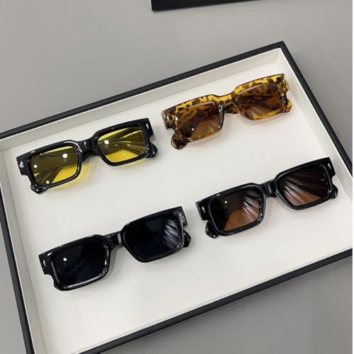 Image of IKANOO Square Thick Frame Sunglasses for Women Men Retro Rectangle Sunglasses Trendy Chunky Eyewear Black Shades