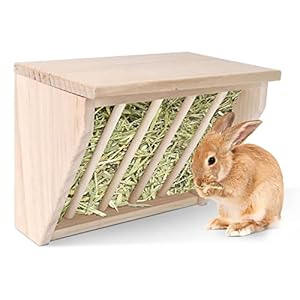 Nobleza - Portafieno con Seduta in Legno, Mangiatoia per Fieno di Coniglio Cincillà Criceti, Taglia L: 24 * 16 * 19CM