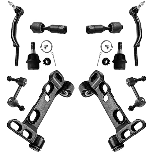 Image of Detroit Axle - 14mm Front Inner & Outer Tie Rods + Lower Control Arm Brackets + Lower Ball Joints + Sway Bars Replacement for Chevy Trailblazer EXT GMC Envoy Olds Bravada - 10pc Set