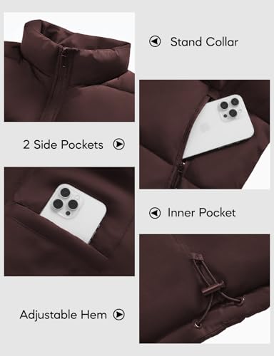 Image of WHN Men's Casual Puffer Vest Lightweight Full Zip Up Work Sleeveless Jacket Stand Collar Outerwear with 3 Pockets