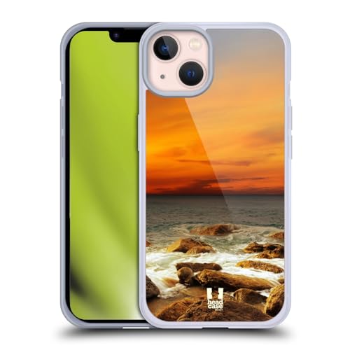 Head Case Designs Red Sky Rocky Seashore Beautiful Beaches Gel Case [Military Grade Protection] Compatible with Apple iPhone 13 and Compatible with MagSafe