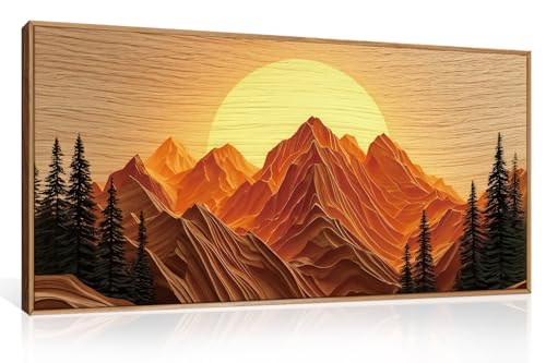 Celestdeco Large Mountain Framed Canvas Wall Art Set, Abstract Ridge Sun Painting, Boho Sunset Scenery Wall Decor,Modern Natural Landscape Art Print for Living Room,Bedroom,Office-20 x40