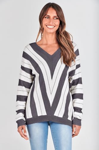PRETTYGARDEN Sweaters for Women 2025 Long Sleeve Striped Knitted V Neck Pullover Jumper Tops Fall Outfits Fashion Clothing