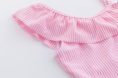 Image of LIZENS Girls One Piece Swimsuit, One Shoulder Ruffled Hem Bathing Suit Swimwear for Summer, Flounce Striped Girls Bikini