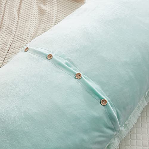 Werdim Shaggy Fluffy Faux Fur Body Pillow Cover 21"X54" Button Closure Velvet Pillow Shams Throw Body Pillowcase Long Decorative Bed Pillow Case(Aqua, 21 X 54 Inches) #TOP4