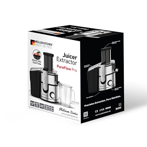 Miniatura 8 de Muller Kitchen Mk-6075 Licuadora Para Verduras Y Frutas Inox, Tubo De Alimentación Extra Grande, 2 Velocidades, Pies De Goma Antideslizantes