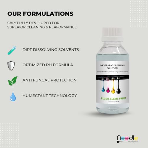 Image of Needle Printer Head Cleaner Solution 100ML with Cleaning Kit | Universal Inkjet Print Head Cleaning Fluid | for Ink Tank and Thermal | Compatible with Epson, Canon, HP & Brother Printers