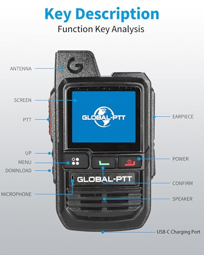 globalptt 2-Pack Global Walkie Talkies with Sim Cards - Handheld PoC Two Way Radios Unlimited Range - Rechargeable PTT Push to Talk Over Cellular Radio Long Range (G0)