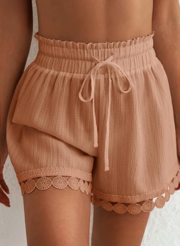 Image of Dokotoo Womens Shorts Summer Casual Loose Elastic Waist Drawstring Lace Boho Beach Cover Up Shorts