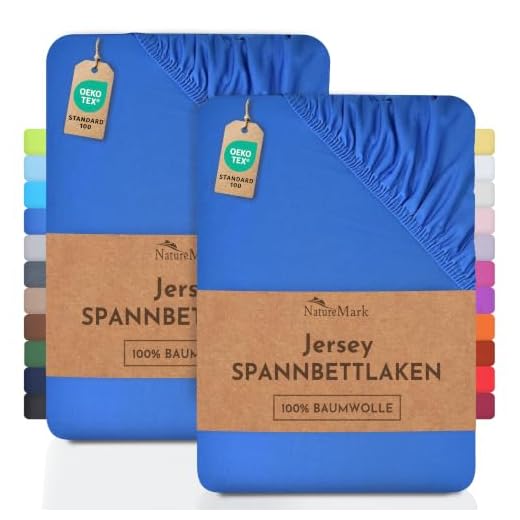 NatureMark 2er Pack Jersey Spannbettlaken, Spannbetttuch 100% Baumwolle in vielen Größen und Farben MARKENQUALITÄT ÖKOTEX Standard 100 | 90 x 200 cm - 100 x 200 cm - royal blau