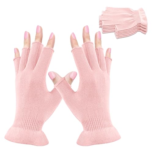 MIG4U Fingerless Moisturizing Gloves, Half Finger Touchscreen Beauty Glove for Eczema, SPA, Dry Hands, Skin Treatment, Summer Sun UV Protection, Pink, 3 Pairs S/M