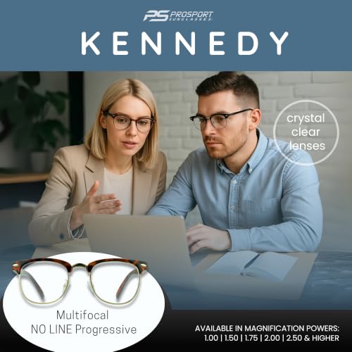 Image of proSPORT Multifocal Progressive 3 Magnifications in 1 Lens No Line Computer Gaming Reading Glasses for Men & Women (Kennedy - Tortoise /Med to Large, 2.00, multiplier x)