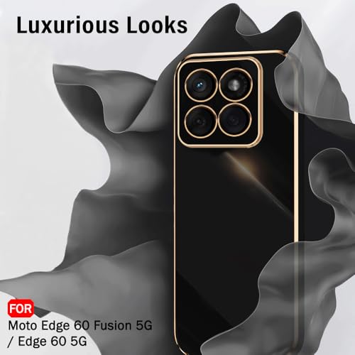 Image of TheGiftKart Luxurious Golden-Plated Back Cover Case for Motorola Moto Edge 60 Fusion 5G / Edge 60 5G | Raised Lips for Camera & Screen Protection | Shockproof Design | Stylish Back Cover (TPU, Black)
