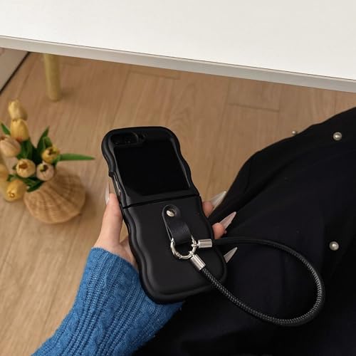 Coque pour Galaxy Z Flip4 noire avec dragonne de protection antichoc élégante
