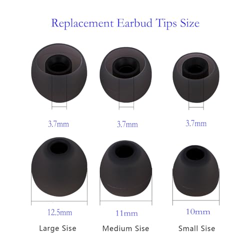 Image of Earbud Tips Replacement Earbud Tips Ear Bud Replacement Pieces Silicone Soft and Comfortable Fit for Inner Hole from 3.8mm - 5.1mm Earphones 9 Pairs S /M /L Gray-Black