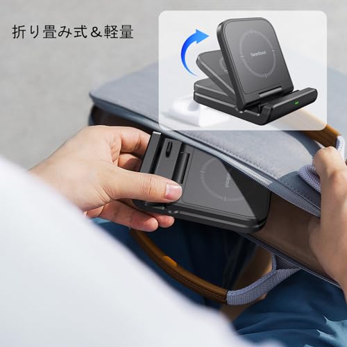 Galaxy Z Flip対応 ワイヤレス充電器、iPhone/Galaxy/Pixel対応 充電スタンド、Galaxy Z Flip 7/6/5/4/3適用 折り畳み 置くだけ充電器、SwanScout 501S